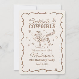 Beige Cocktails och Cowgirl Nash Bash Birthday Inbjudningar