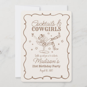 Beige Cocktails och Cowgirl Nash Bash Birthday Inbjudningar