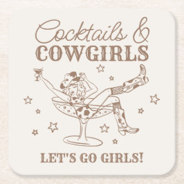 Beige Cocktails och Cowgirl Rodeo Bachelorette Underlägg Papper Kvadrat