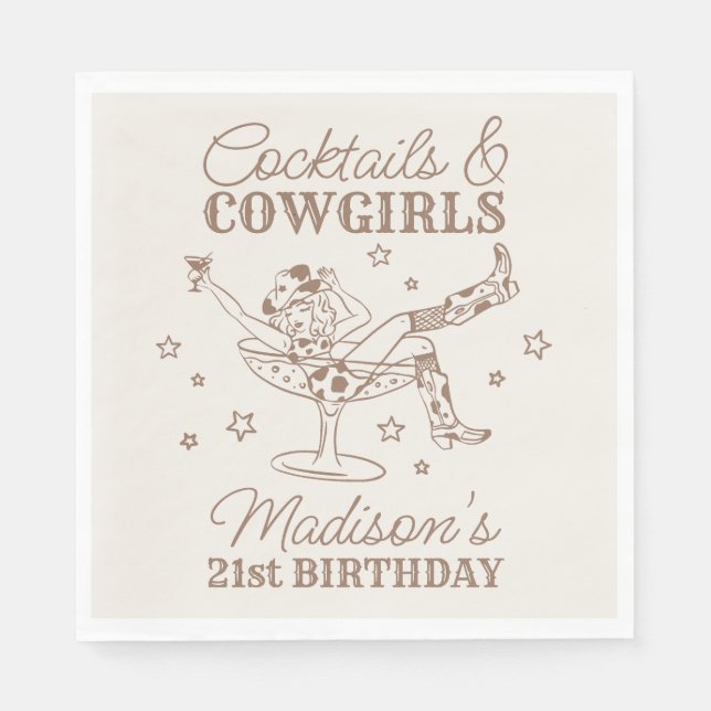 Beige Cocktails och Cowgirl Rodeo Birthday Pappersservett (Framsidan)