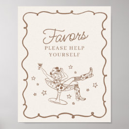 Beige Cocktails och Cowgirl Rodeo Favors Sign Poster