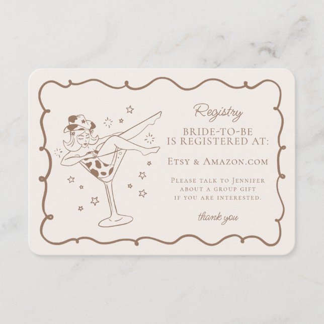 Beige Cocktails och Cowgirl Rodeo Registry Tilläggskort (Framsida)