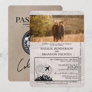 Beige Colorado Passport Bröllop Inbjudningar