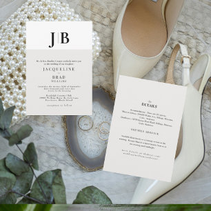 Beige Contemporary Monogram Bröllop Inbjudningar