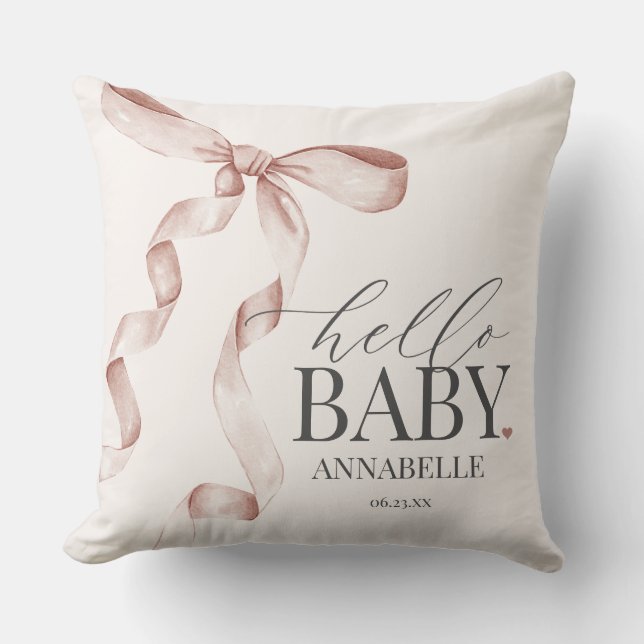 Beige Coquette Bow Baby Shower Gift Kudde (Framsida)