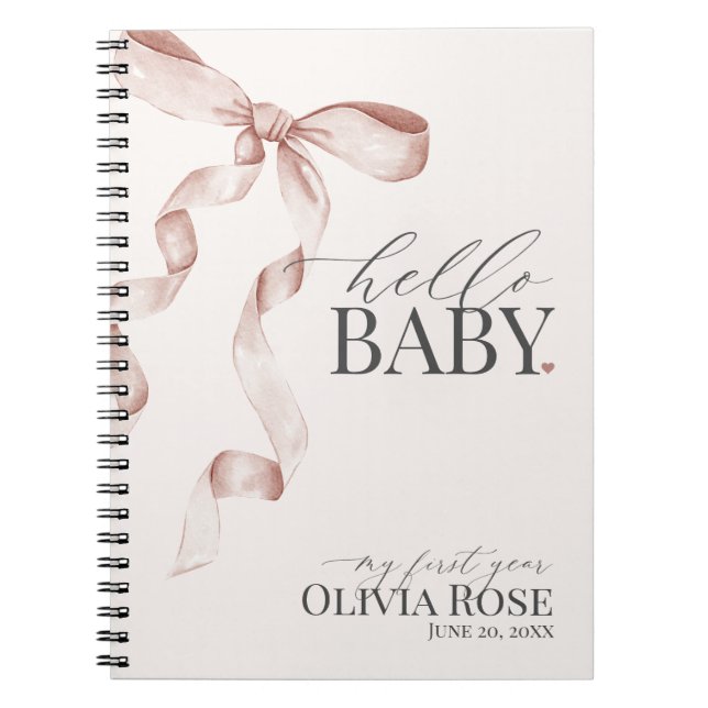 Beige Coquette Bow Girl Baby ger mitt första år Anteckningsbok (Framsidan)