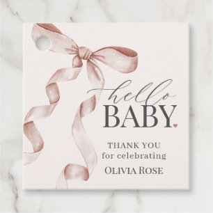Beige Coquette Bow Girl Baby Shower Gåvor Etiketter
