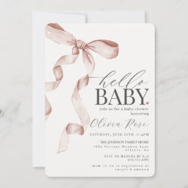 Beige Coquette Bow Girl Baby Shower Inbjudan