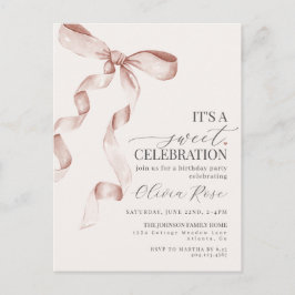 Beige Coquette Bow Girl Födelsedagsfest inbjudan