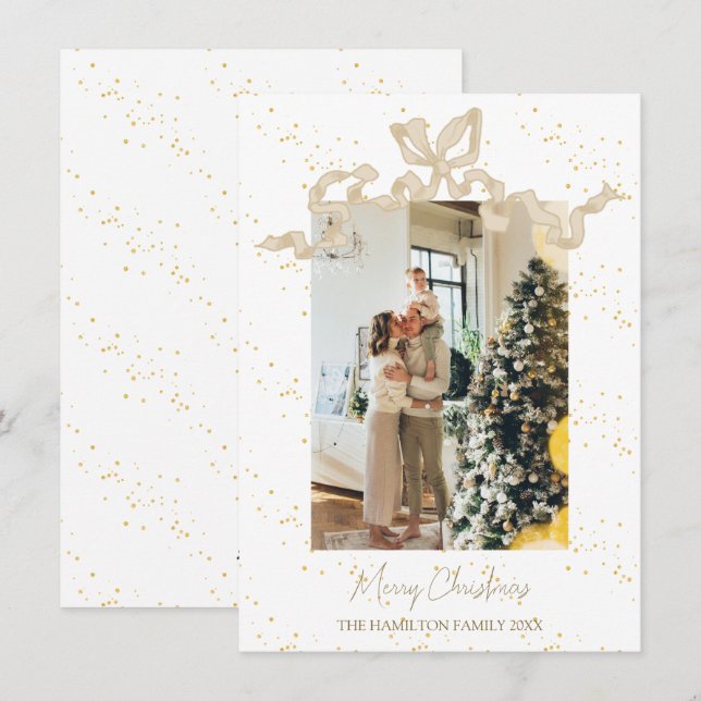 Beige Coquette Bow Photo jul Julkort (Fram/baksida)