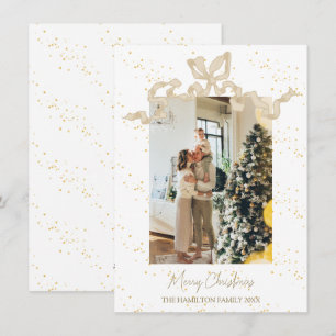 Beige Coquette Bow Photo jul Julkort