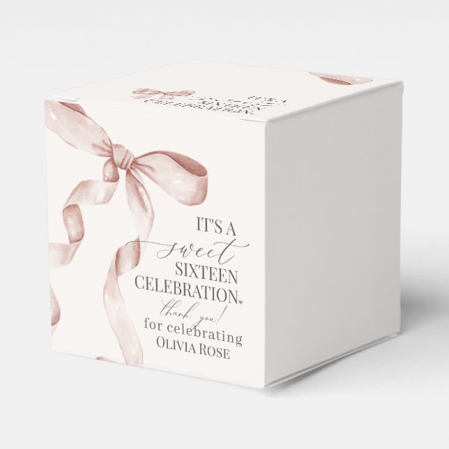 Beige Coquette Bow Sweet 16 Födelsedagsfester Gift Presentaskar (Framsidan Sidan)