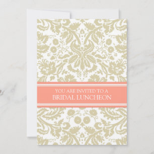 Beige Coral Damask Möhippa Lunch Call Inbjudningar