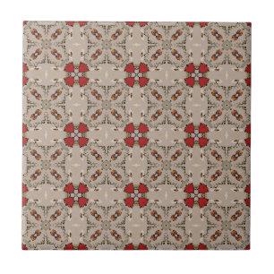 Beige Cranberry Red Square Mönster Geometric Kakelplatta