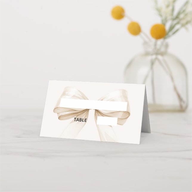 Beige Cream Bow Ivory Place Cards Elegant Folded Placeringskort (Framsida)