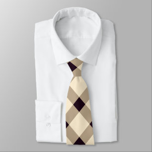 Beige, Cream och Mörk Maroon Diagonal Gingham Slips