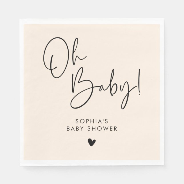 Beige Cream Oh Baby Modern Boho Baby Shower Pappersservett (Framsidan)