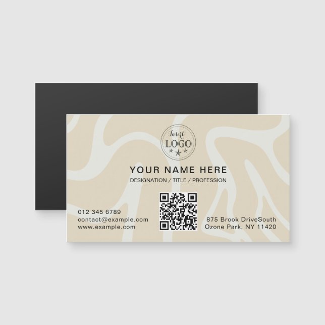Beige Cream Simple Pattern Magnetic Business Card (Fram/baksida)