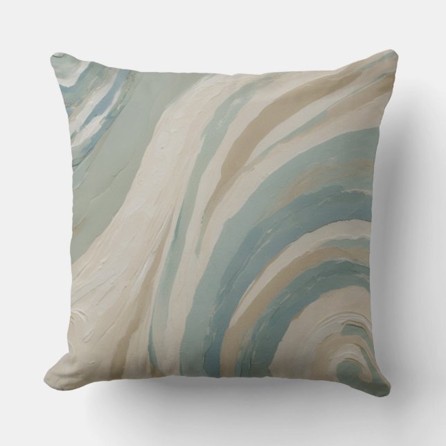 Beige Cream Teal Blue Grönt Vinkara Kudde (Framsida)