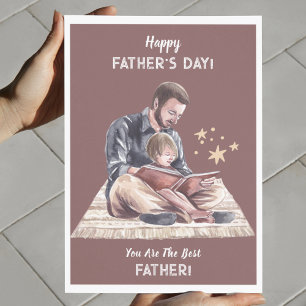 Beige Cream Watercolor Far och Son Fars dag Kort