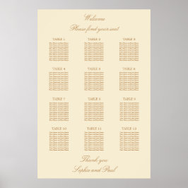 Beige Crème 12 Bordplacering Poster för Bröllop
