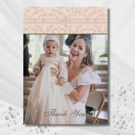 Beige Cross Christian Baptism Photo Thank You Card Tack Kort