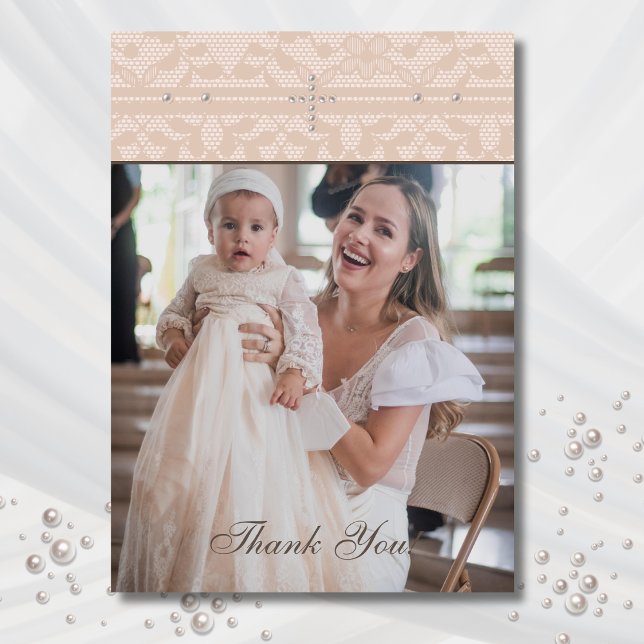 Beige Cross Christian Baptism Photo Thank You Card Tack Kort (Skapare uppladdad)