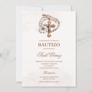 Beige crucifix Baptism Spansk inbjudan