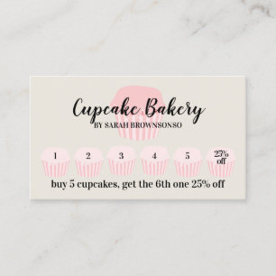 Beige Cupcake Bakery Café Lojalitetsstämpel Rabatt Visitkort