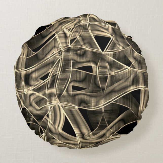 Beige Curved rosett band, kontrastförstärkt linjer Rund Kudde (Baksidan)