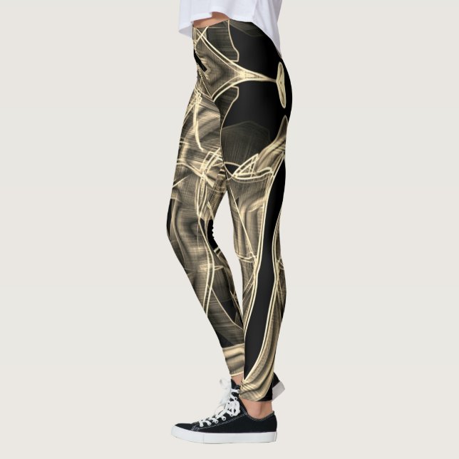 Beige Curved rosett band, som slår det präglade li Leggings (Vänster)