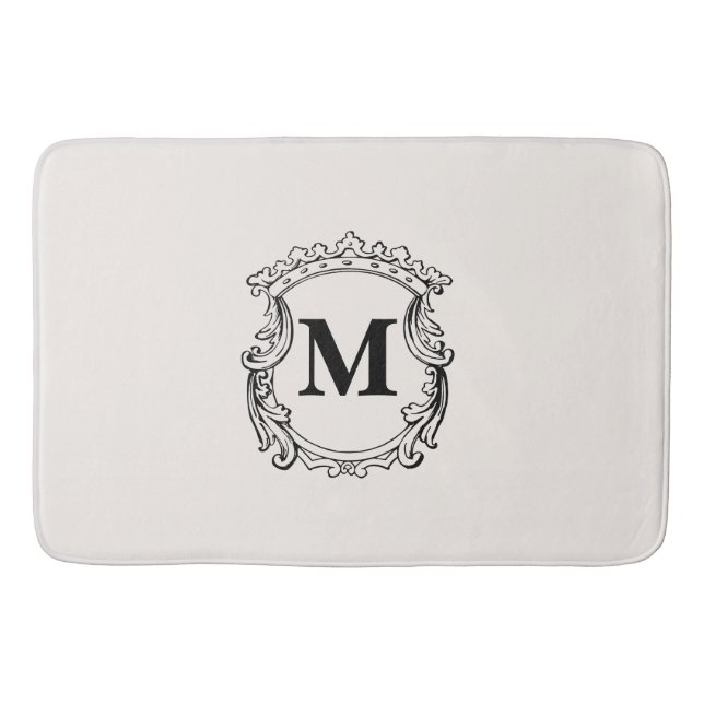 Beige Custom Monogram Crest Badrumsmatta (Framsidan)
