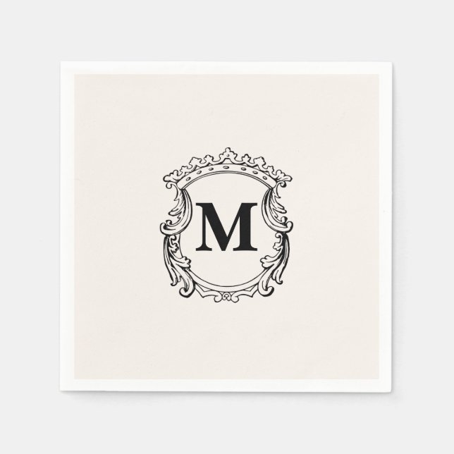 Beige Custom Monogram Crest Pappersservett (Framsidan)