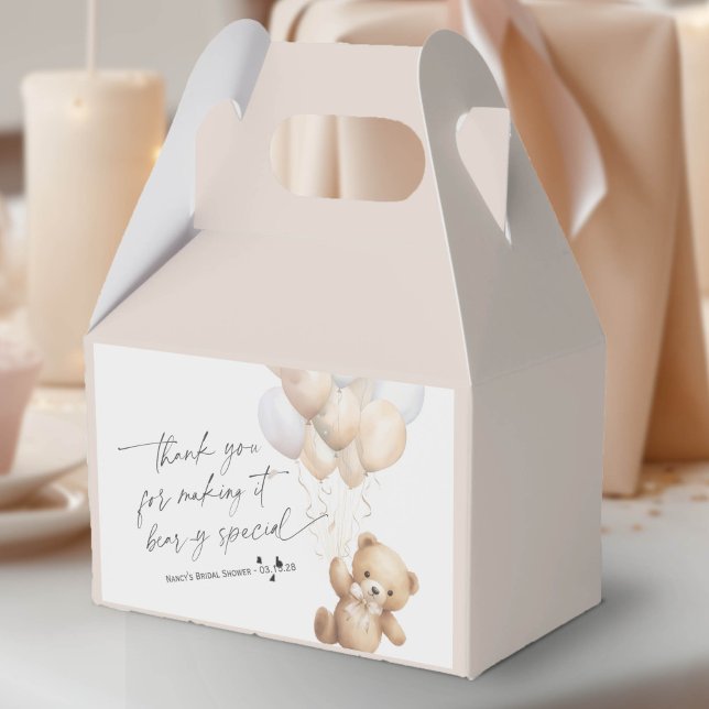 Beige Cute Bearly wait Gender Neutral Shower Presentaskar (We Can Bearly Wait, Beige Baby Boy Shower Favor Box.)
