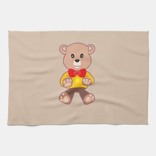 Beige Cute Bowtie Nalle Kökshandduk (Horisontell)