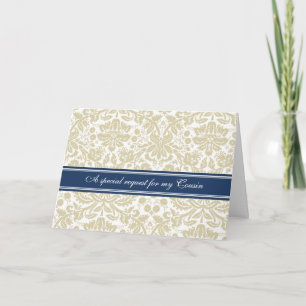 Beige Damask Cousin Bridesmaid-inbjudan Inbjudan
