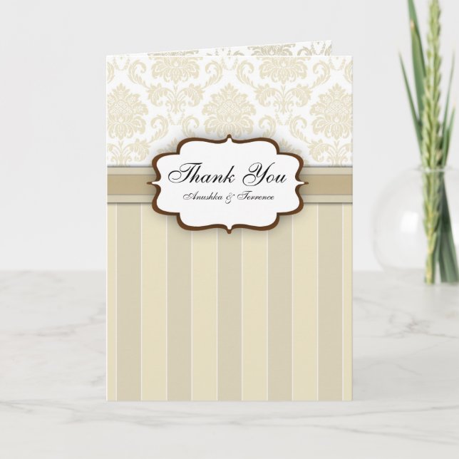 Beige Damask-rand Bröllop Tack (Framsida)
