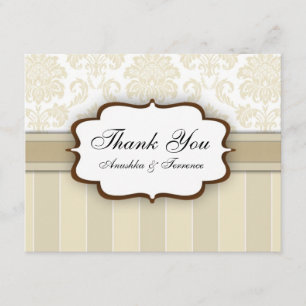 Beige Damask Rand Bröllop Tack Kort