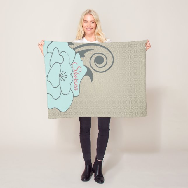 Beige Damm och Blue Flower Fleecefilt (På plats)