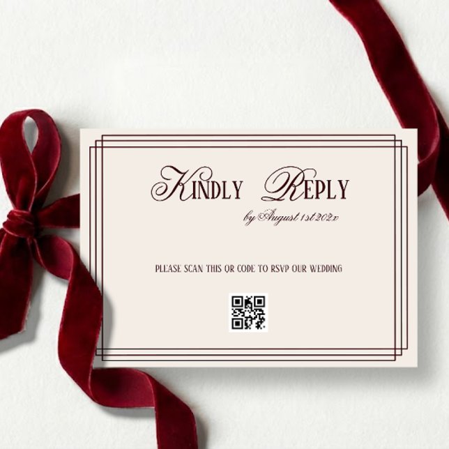 Beige Dark Red Old Money Wedding QR code OSA Kort (Skapare uppladdad)