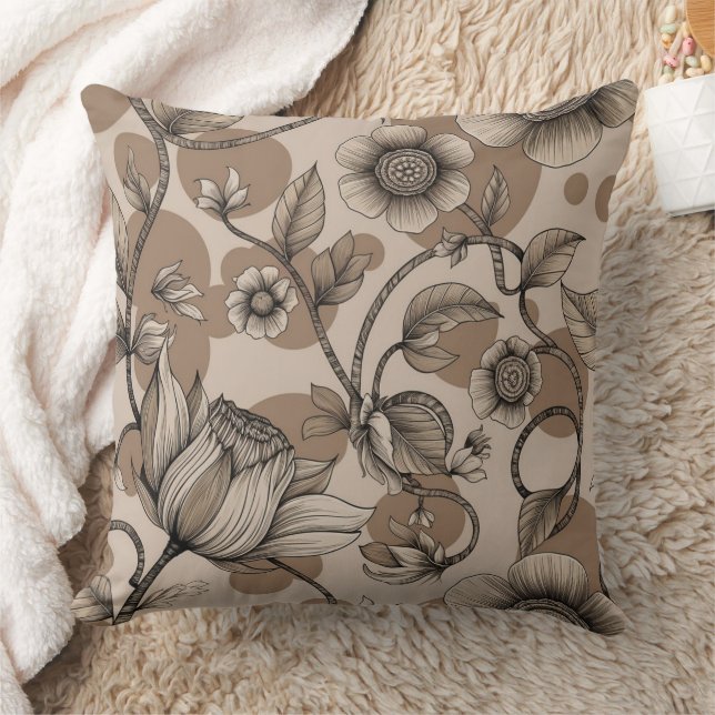 Beige Dekoration med blommor Kudde (Filt)