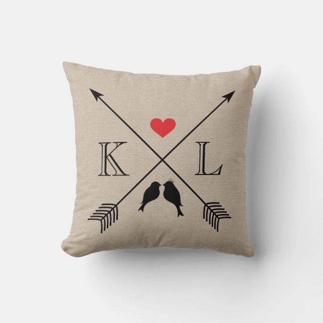 Beige den initiala linnemonogramen kudder kopplar kudde (Framsida)