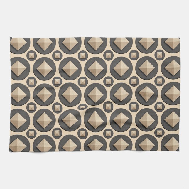 beige diamantpyramid inuti en grå cirkel kökshandduk (Horisontell)
