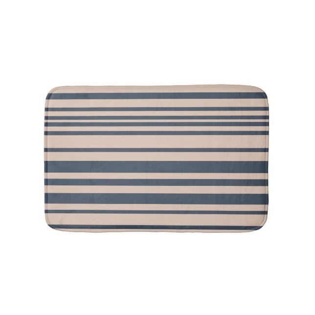 Beige/djupblå enkel stilren randig mönster badrumsmatta (Framsidan)