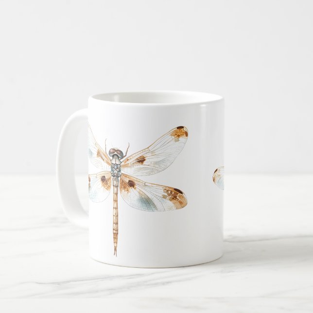 Beige dragonfly elegance minimalistisk naturdesign kaffemugg (Framsida vänster)