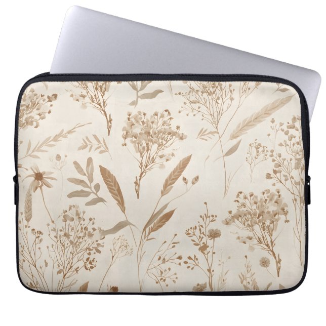 Beige Dried Flower Botanical Laptop Fodral (Framsidan)