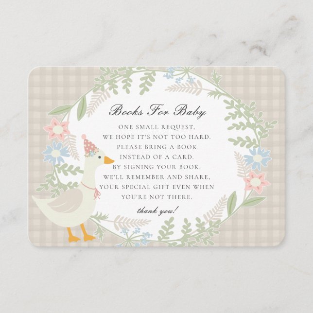 Beige Dumma Gås Gingham Blommiga Böcker för Bebis Tilläggskort (Framsida)