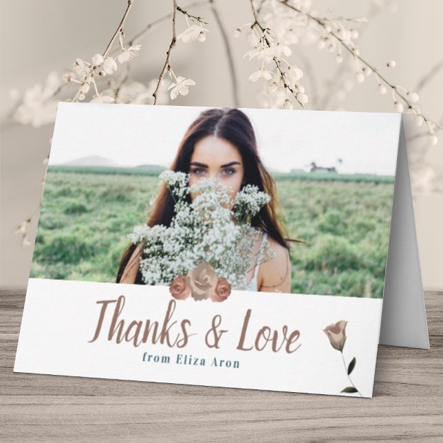 Beige, Dusty Ro, Bat mitzvah tackkort Kort (bat mitzvah thank you cards, floral beige rose, simple folded thank you cards for bat mitzvah guests)