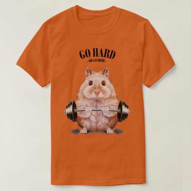 Beige Dwarf Hamster Muscle Training Weightlifting  T Shirt (Design framsida)