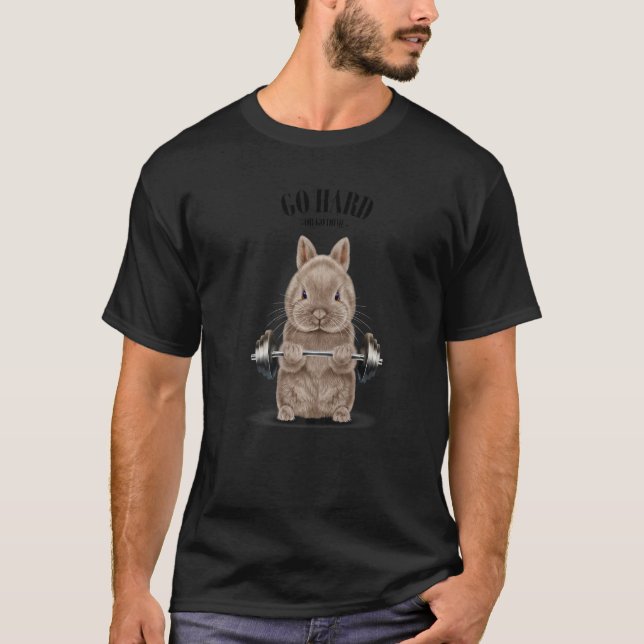Beige Dwarf Rabbit Muscle Training Weightlift F T Shirt (Framsida)